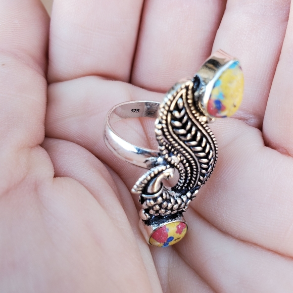 New Mosaic Jasper 925 Silver Peacock Ring. - Picture 6 of 14